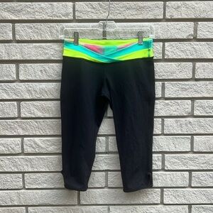 Ivivva Cropped Leggings Black with Multicolour Waistband Sz 14